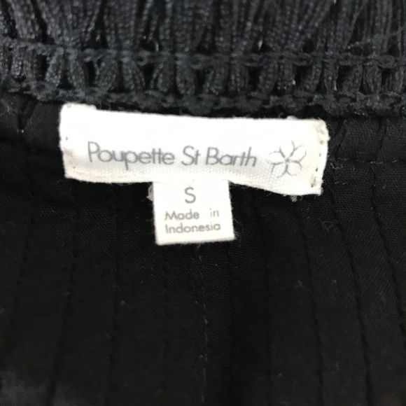 Poupette St Barth Sasha Black Mini Dress S Pleated Flutter Sleeve Lace Trim - Picture 10 of 10